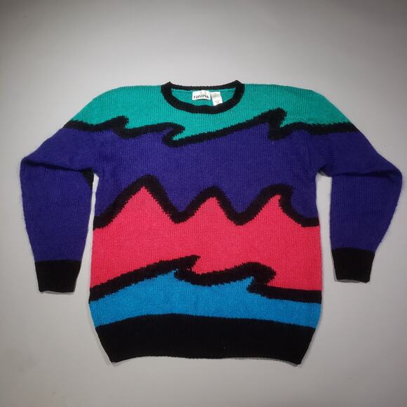 Vtg 80s Kristina Knit Pullover Mohair Blend Colorblock - Picture 4 of 8